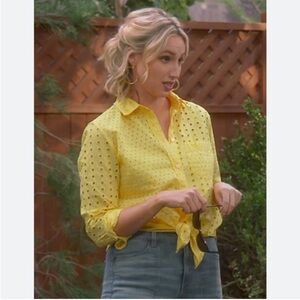 J. CREW Warm Sun Yellow CLASSIC-FIT SHIRT IN EYELET Cotton Button-Up Top 16